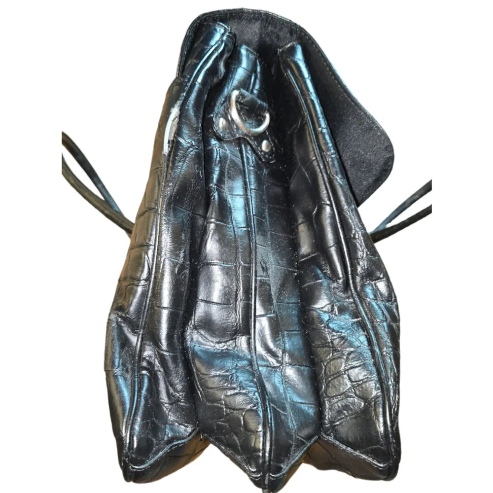 Vintage Kenneth Cole Reaction Black Faux Leather Crocodile Pattern Briefcase Bag - Picture 9 of 16